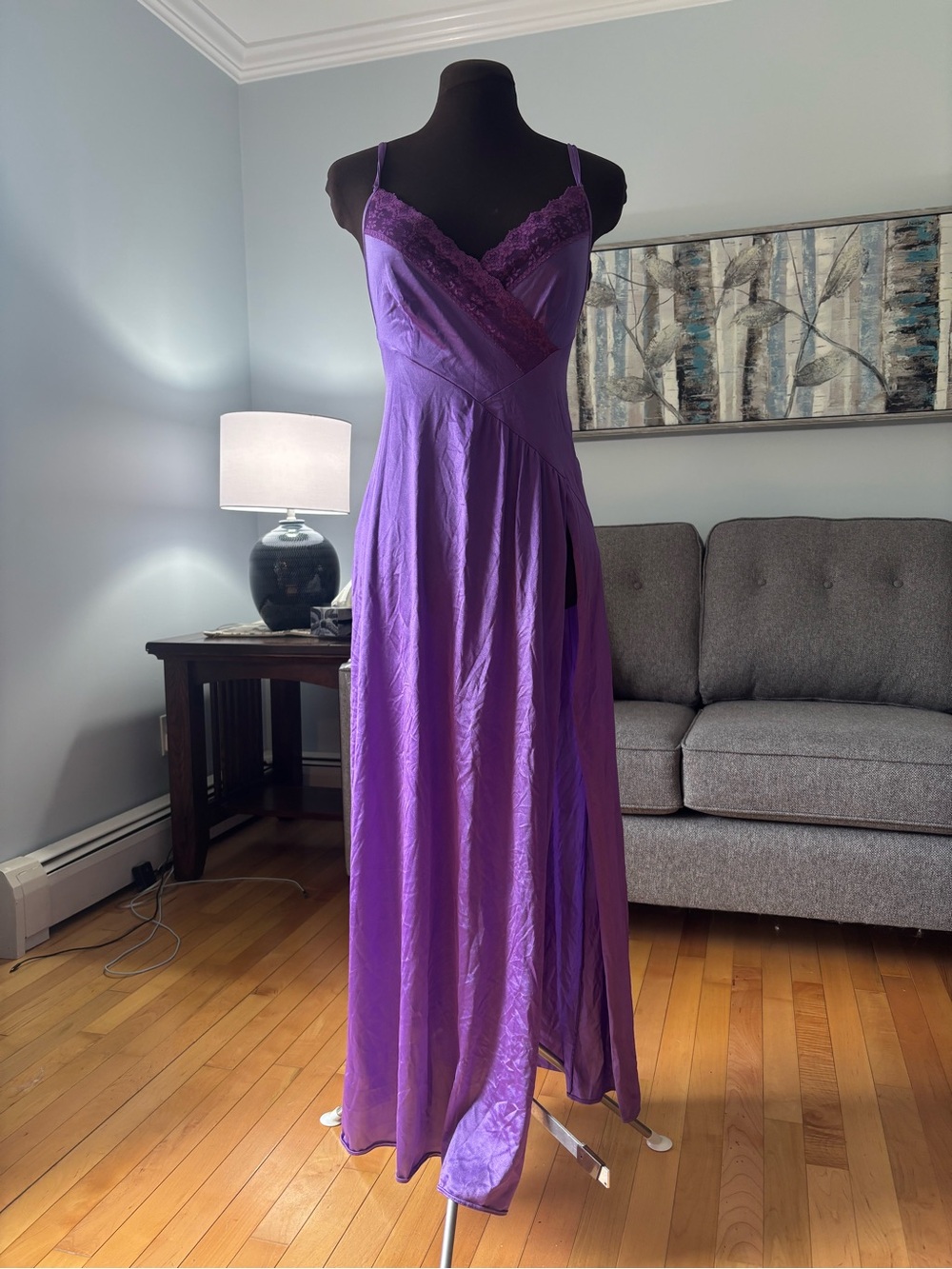 Vintage Satin Slip Dress with Lace Trim